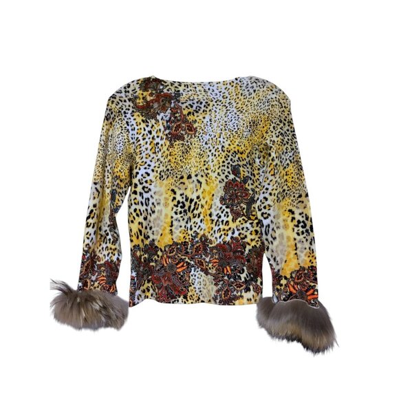 Vintage Y2K Lillie Rubin Sweater XS Real Fur Cuffs Animal Print Beaded Maximalis - Picture 5 of 5